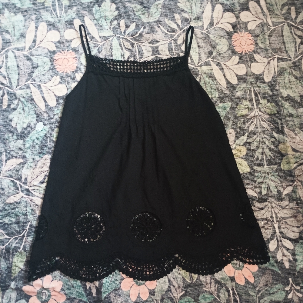 Unbranded Womens Dark Cottagecore Tank Top Small Black Eyelet Embroidered - Picture 5 of 9